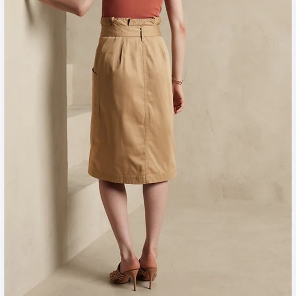 Banana Republic Heritage Button Midi Skirt Tan Paperbag Cargo Preppy Utility - Picture 2 of 9